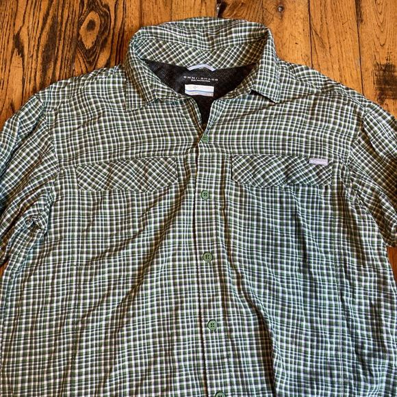 Columbia Men’s Large Green Plaid Button Up Long Sleeve Shirt - Picture 4 of 7